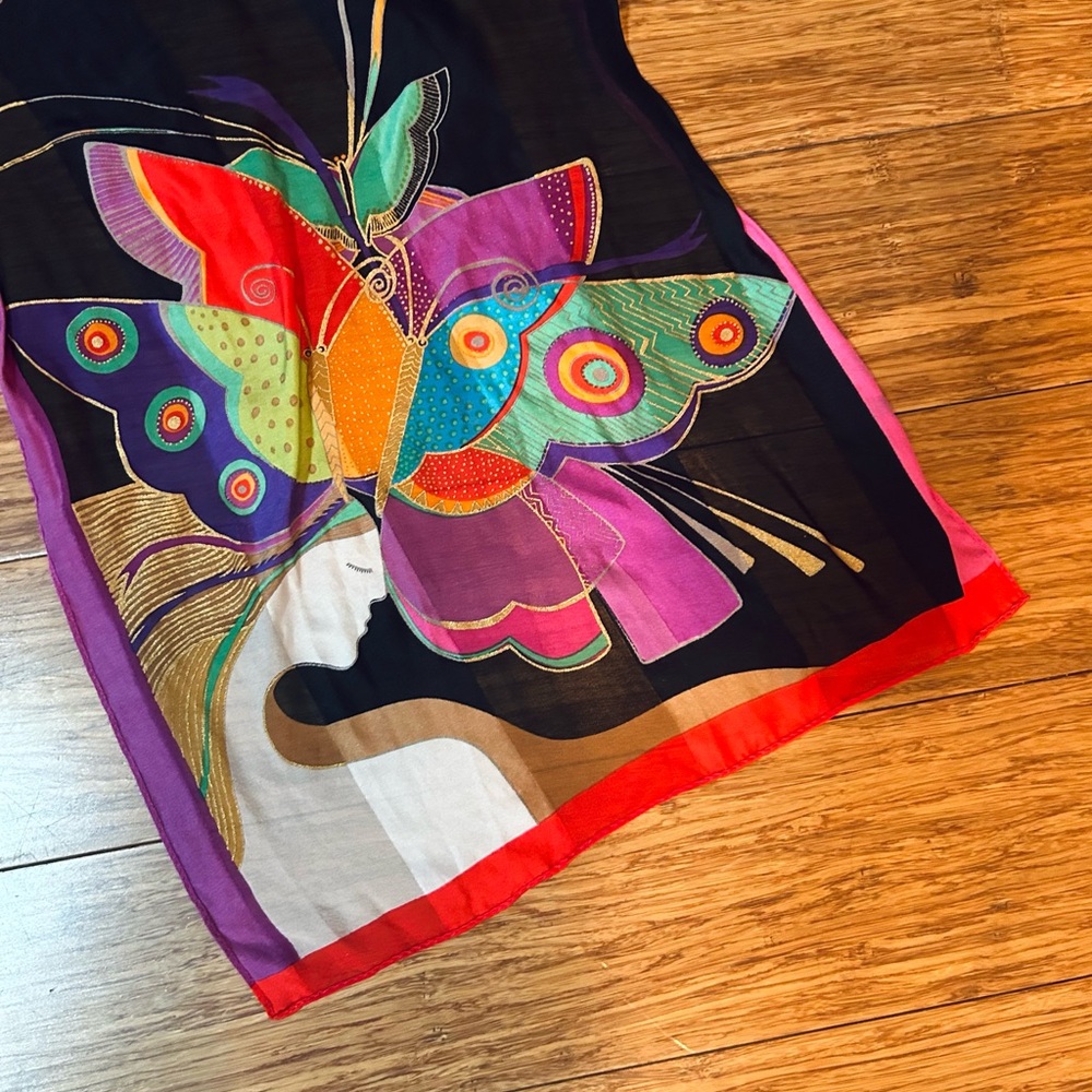 Vintage Laurel Burch 100% Silk Scarf Multicolor Butterfly Long Designer Wrap - Picture 14 of 16